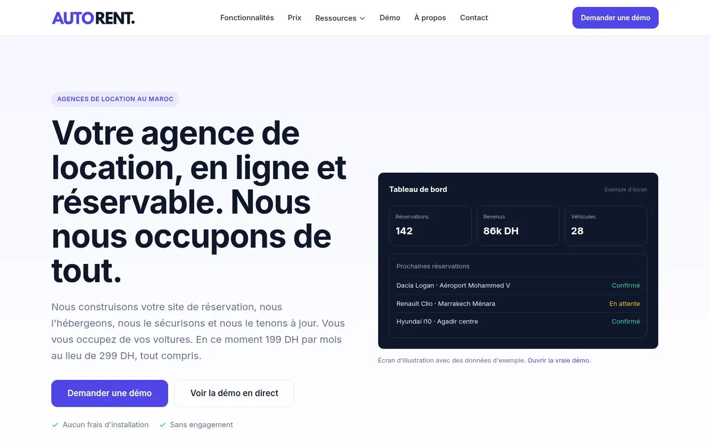 Website van Autorent, reserveringsplatform voor autoverhuurbedrijven, Marokko, gemaakt door Triggerz