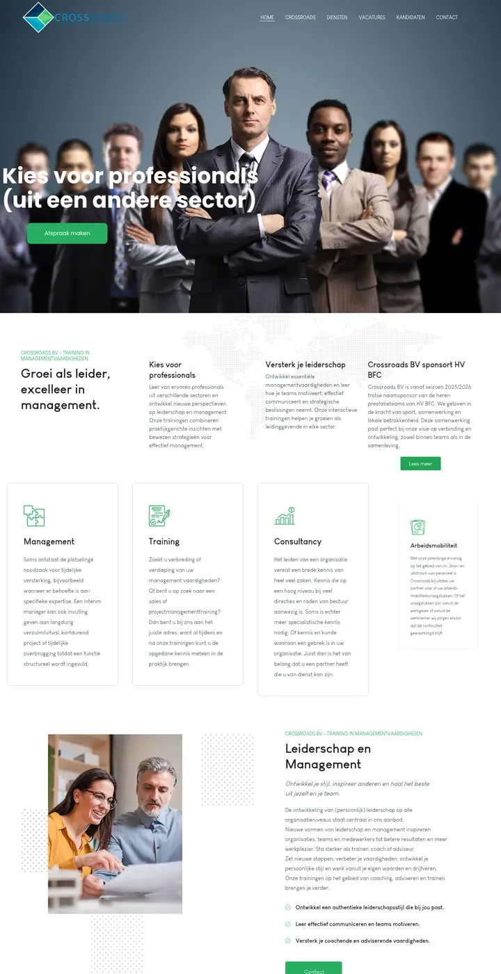 Website van Crossroads, managementtrainingen, gemaakt door Triggerz
