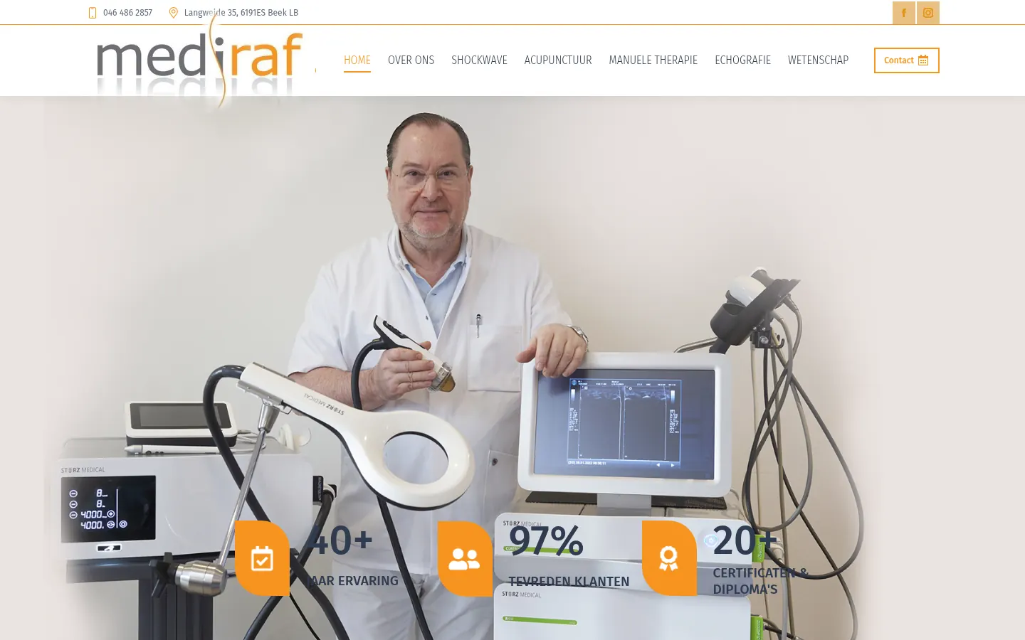 Website van Mediraf, spier-, pees- en pijnklachten, gemaakt door Triggerz