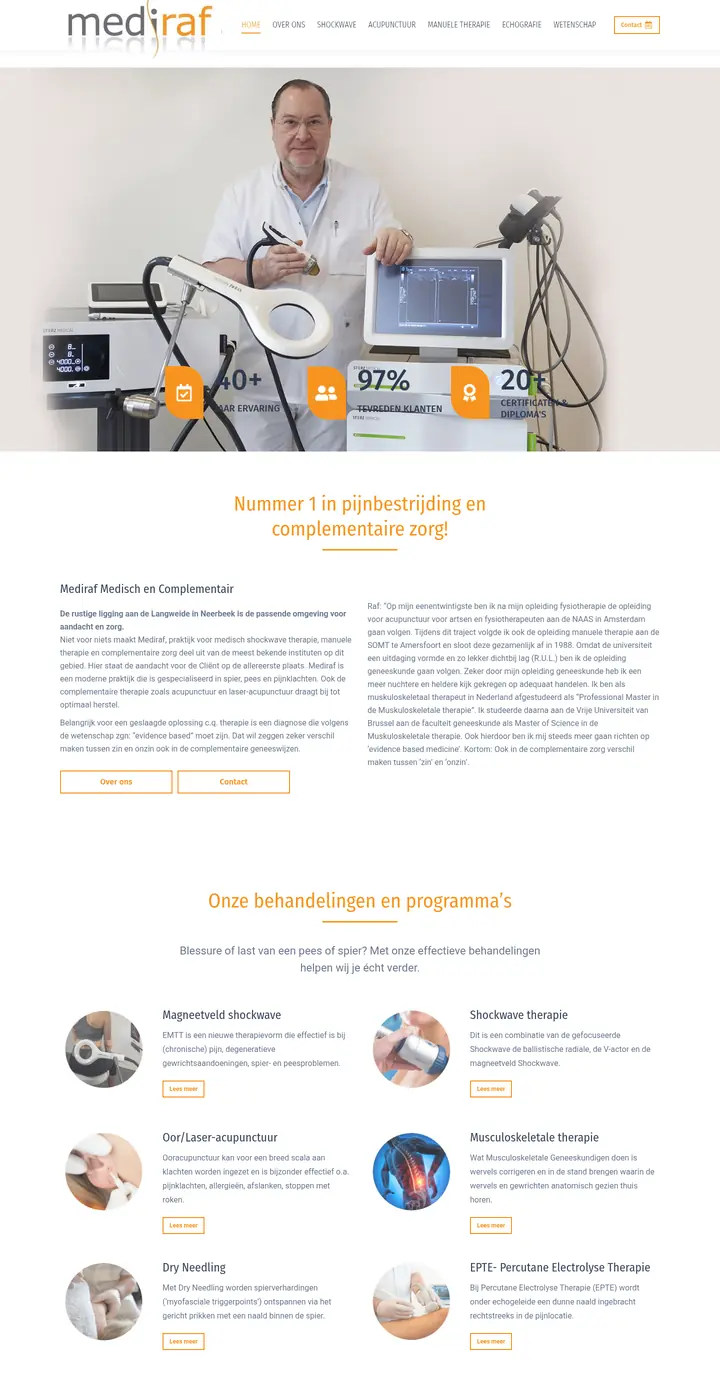 Website van Mediraf, spier-, pees- en pijnklachten, gemaakt door Triggerz