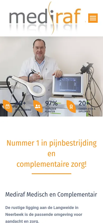 De website van Mediraf op een telefoon, gemaakt door Triggerz