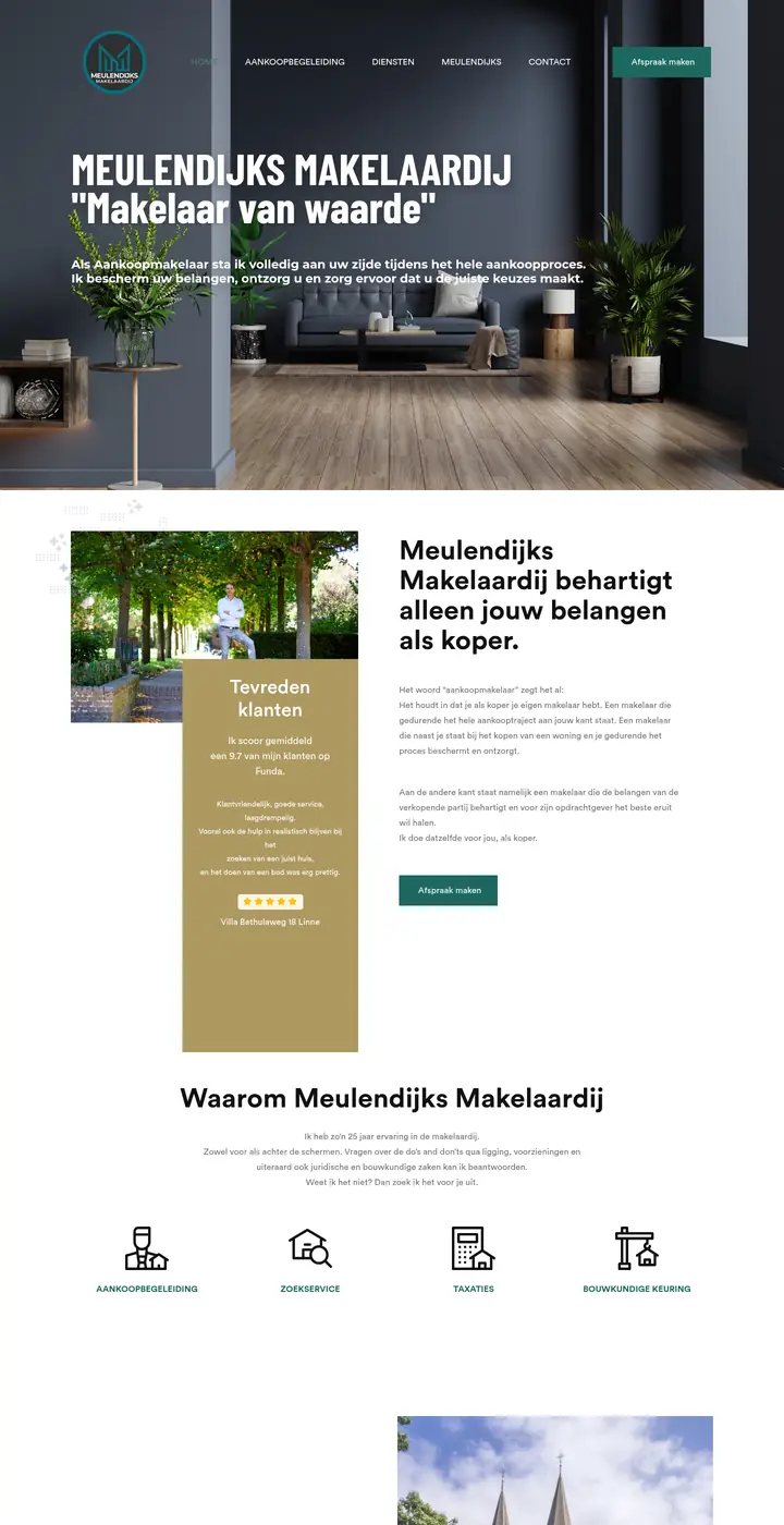 Website van Meulendijks Makelaardij, makelaardij, gemaakt door Triggerz