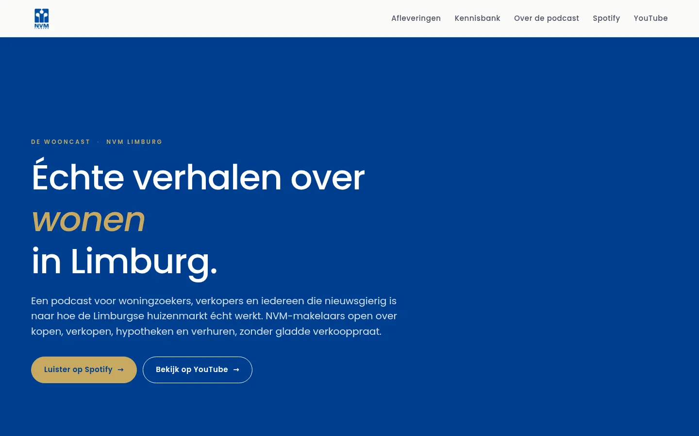 Website van De Wooncast van NVM Limburg, gemaakt door Triggerz Design Studio
