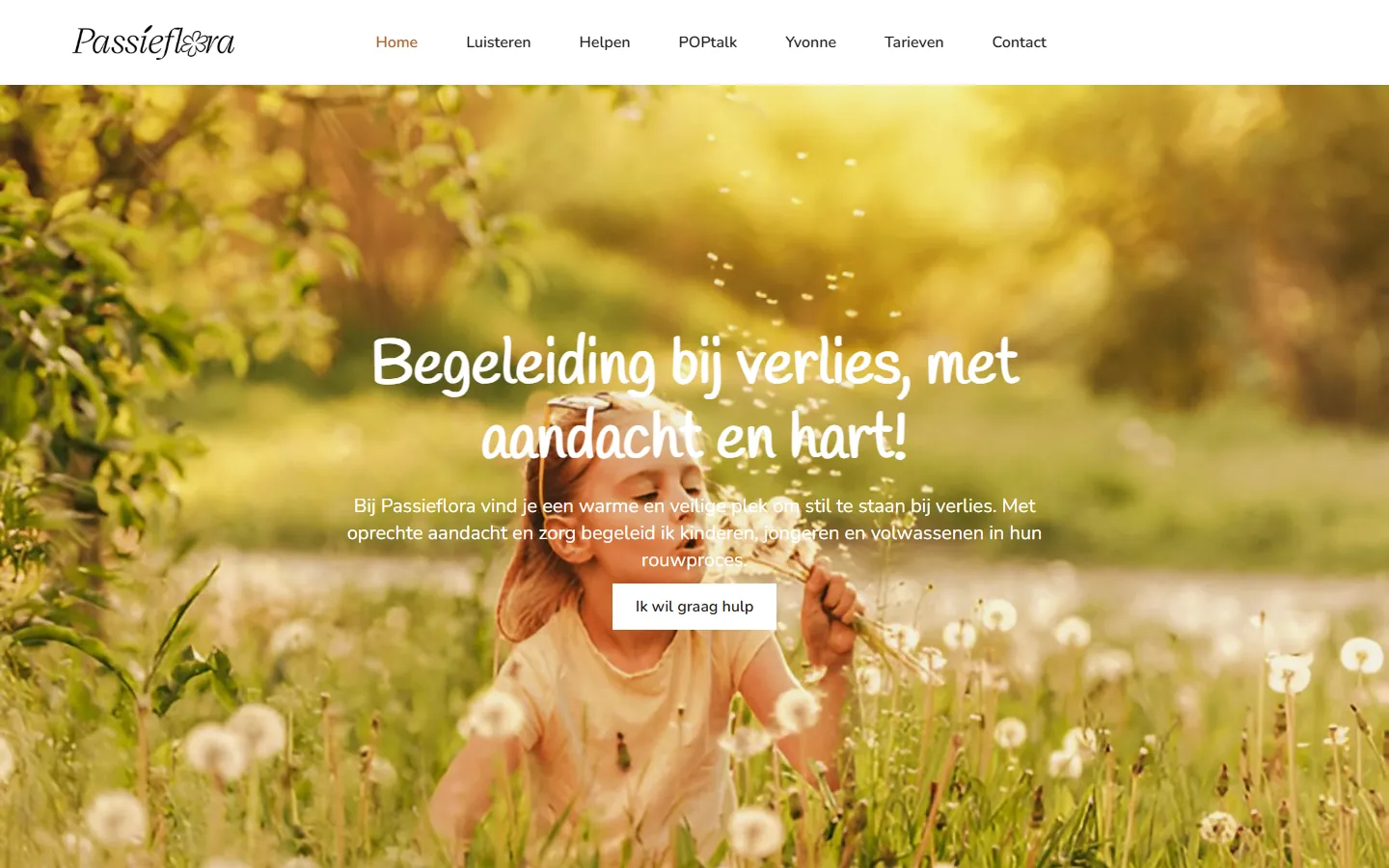 Website van Passieflora, rouw- en verliesbegeleiding, gemaakt door Triggerz