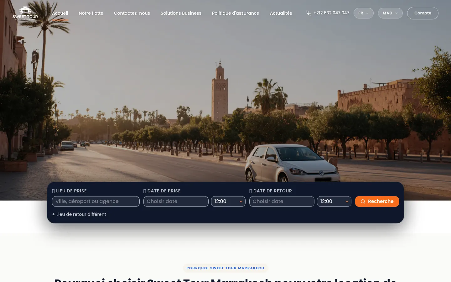 Website van Sweet Tour Marrakech, autoverhuur, Marrakech, Marokko, gemaakt door Triggerz