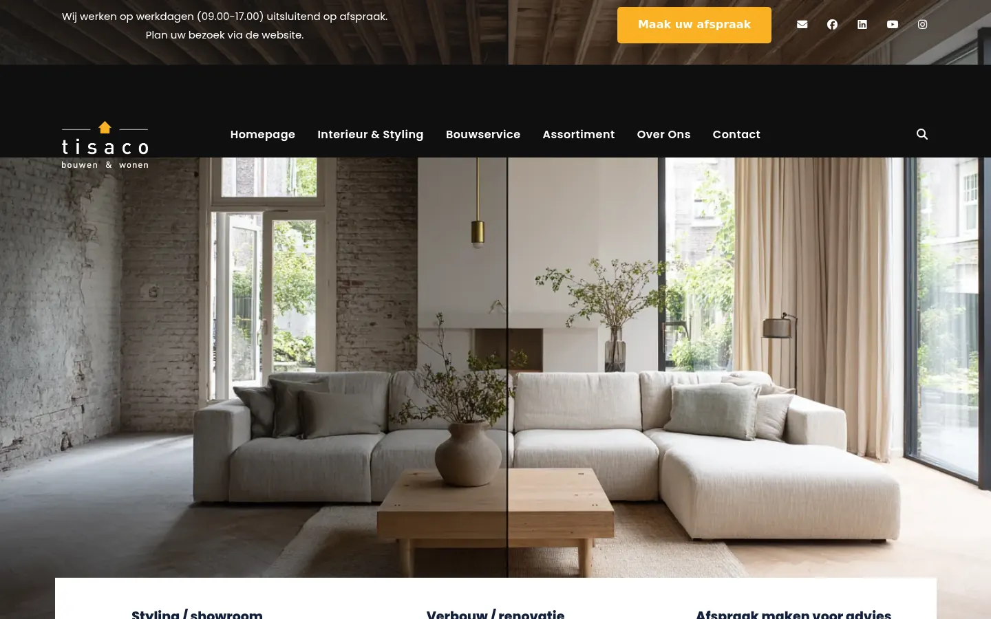 Website van Tisaco, bouw en interieur, Nuth, gemaakt door Triggerz